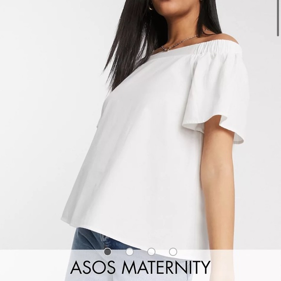 ASOS DESIGN Maternity cotton off shoulder top in ivory - Picture 3 of 4
